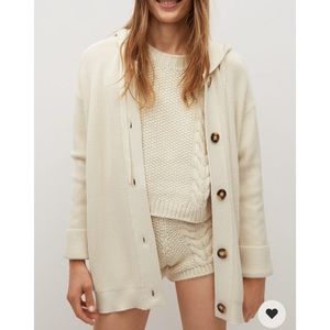 Mango Button Up Knit Hooded Cardigan Cream Size M